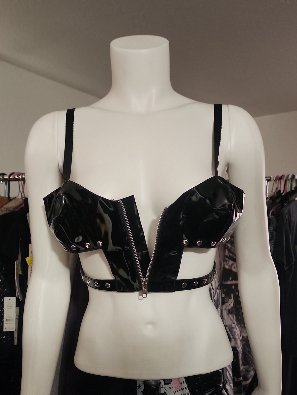ELEGANT MOMENTS Vinyl Studded Bustier Bra Top S Dolls Kill Goth Sexy Punk Fetish - Picture 6 of 12